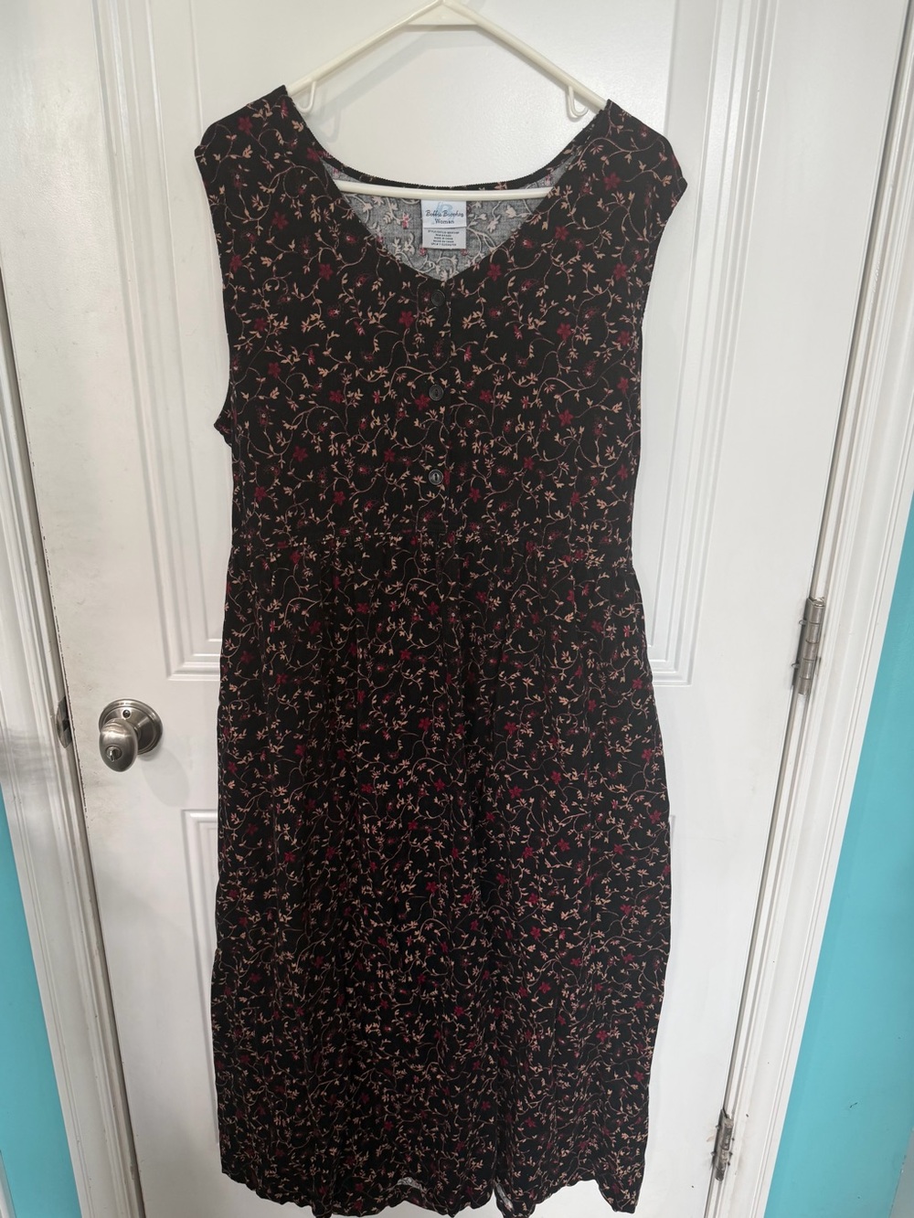 Bobbie Brooks Black Dress with burgundy Floral Print